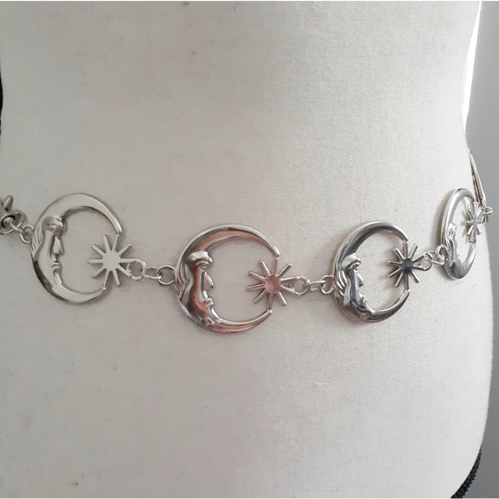 Celestial Moon & Sun Silver Tone Chain Belt - Picture 2 of 7